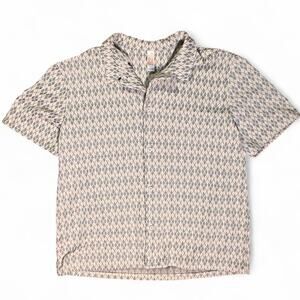 Fleece Factory Mens Argyle Button Up Shirt XL Blue Knit Pattern